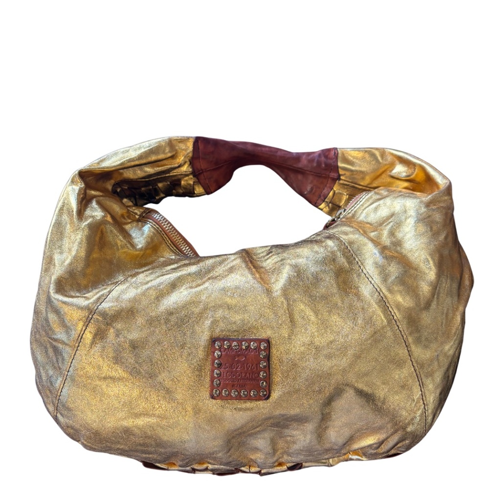 Campomaggi Woven Metallic Gold Bag in Oro/Cognac - Picture 2 of 3